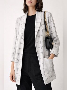 FB Sister Basic Blazer Cardigan Light Grey Black Windowpane Size XL